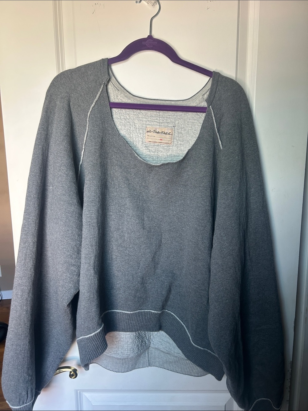 We The Free Gray Scoop Neck Pullover Sweater